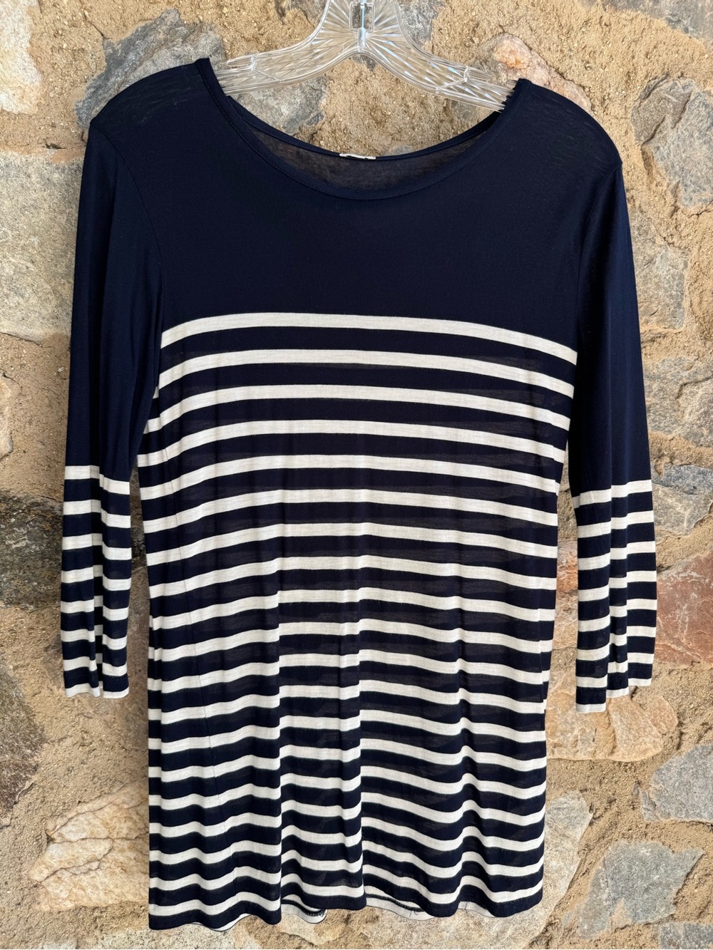 J. Crew Navy & White Breton Stripe Top XS 3/4 Sleeve Nautical Tee